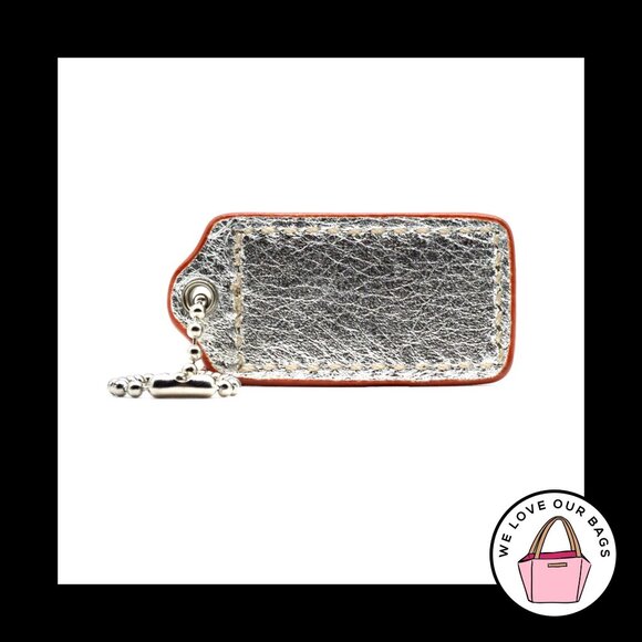 2" COACH Orange & Silver Patent Leather Nickel Fob Bag Charm Keychain Hang Tag - Picture 2 of 2